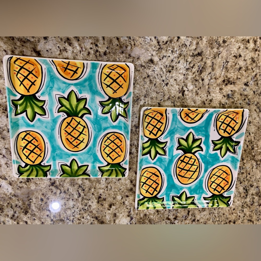 (2) Ceramic Serving Platters-Pineapple Design- 10” x 10”